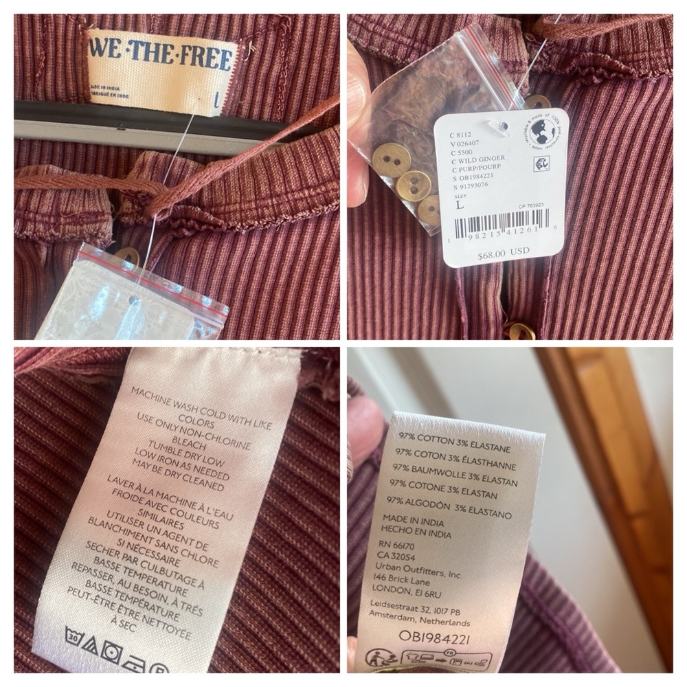 Free People NWT It's On Long Sleeve Button Down Thermal Ribbed Shirt large - Picture 14 of 15